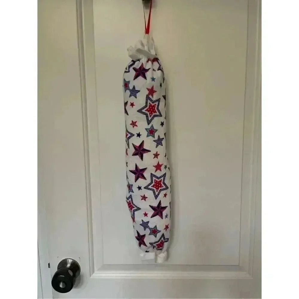 Handmade Plastic Bag Holder- Stars Red Whit Blue